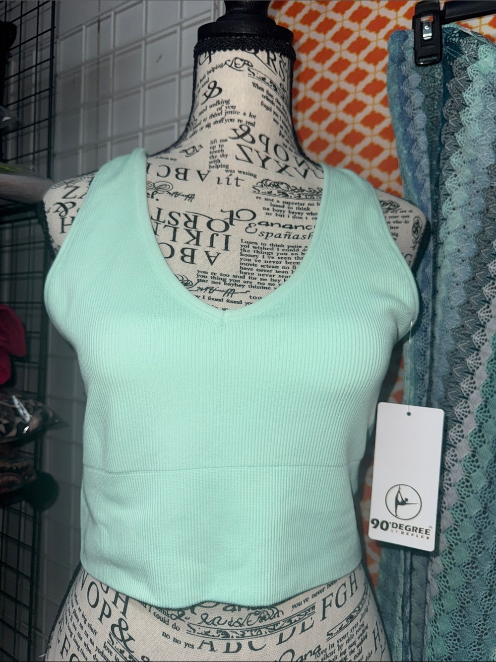 90 Degree By Reflex Mint Green Ribbed V-Neck Crop Tank